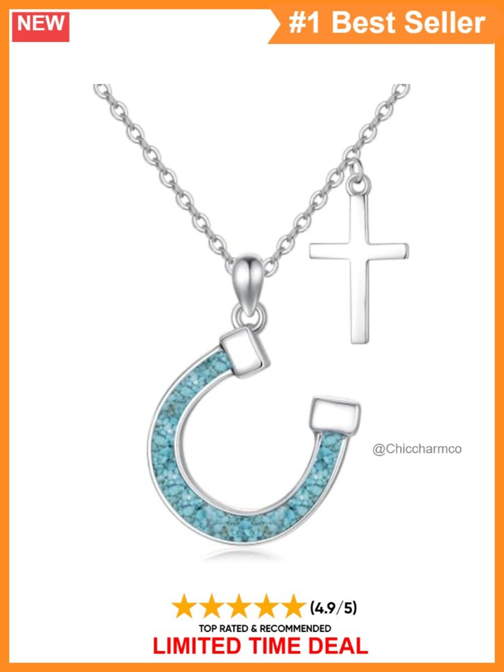 Sterling Silver Horseshoe Cross Pendant Necklace Equestrian Cowgirl Gift